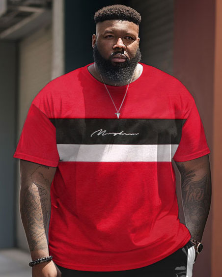 Big & Tall Patchwork Athletic T-Shirt Shorts Set for big men view 2