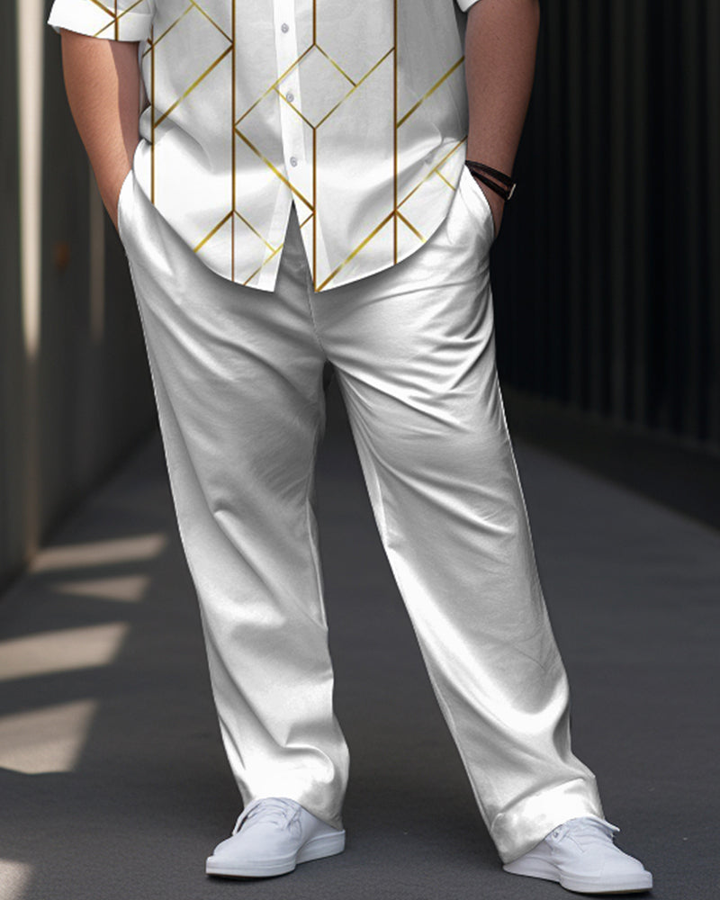 Big & Tall Geometric Business Casual Shirt Pants Set for big men view 3