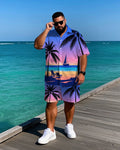 Big & Tall Hawaiian Gradient T-Shirt Shorts Set for big men view 1