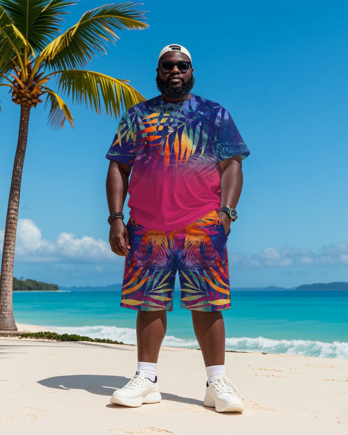 Big & Tall Purple Hawaiian T-Shirt Shorts Set for big men view 1