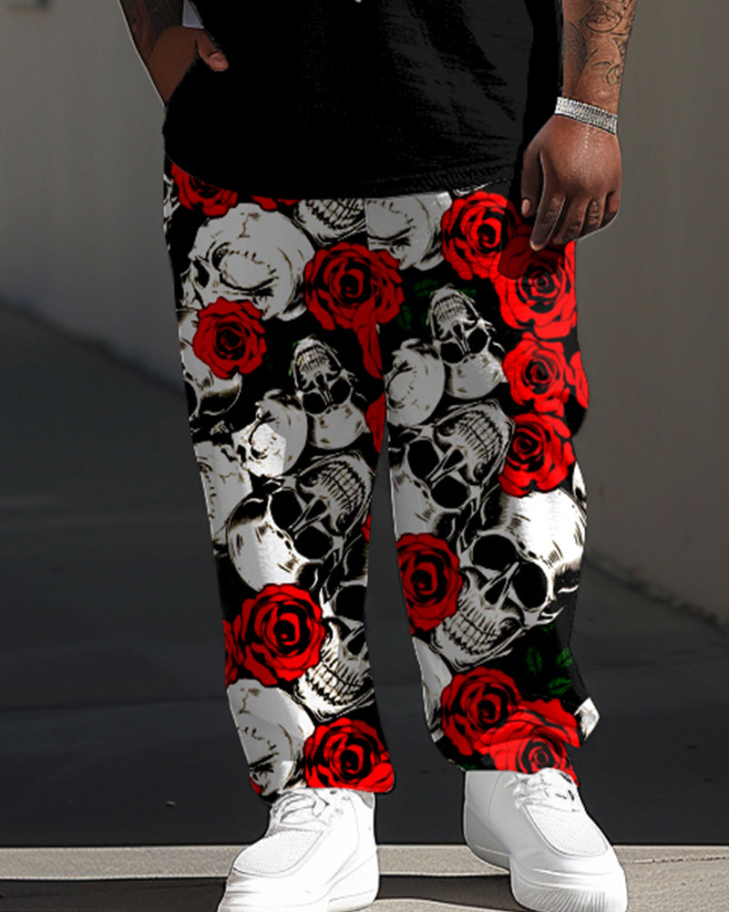 Big & Tall Graphic Floral Skull T-Shirt Pants Set for big men view 3