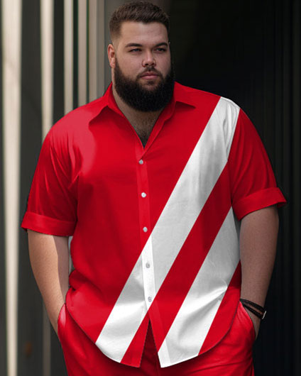 Big & Tall White Red Striped Shirt Pants Set for big men view 2