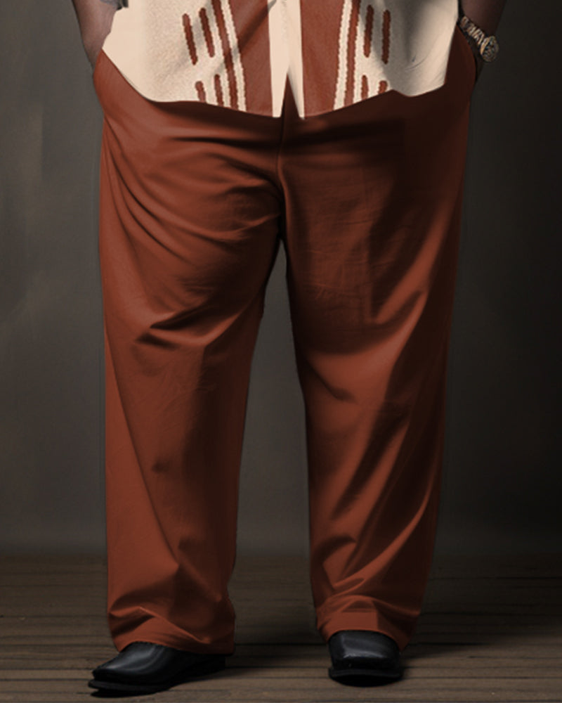 Big & Tall Brown Colorblock Two-piece Set for big men view 3