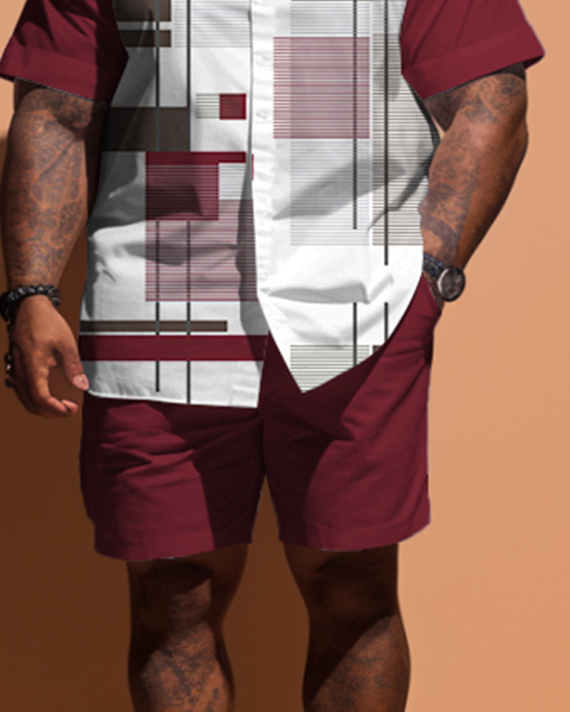 Big & Tall Colorblock Geometric T-Shirt Shorts Set for big men view 3