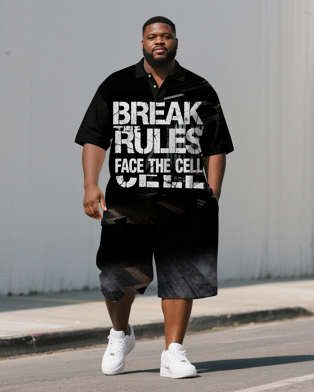 Big & Tall Graphic Graffiti Polo Shorts Set for big men view 1