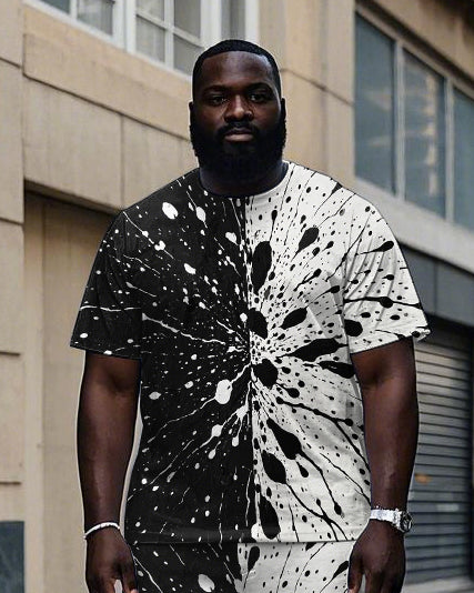 Big & Tall Black White Colorblock T-Shirt Pants Set for big men view 2