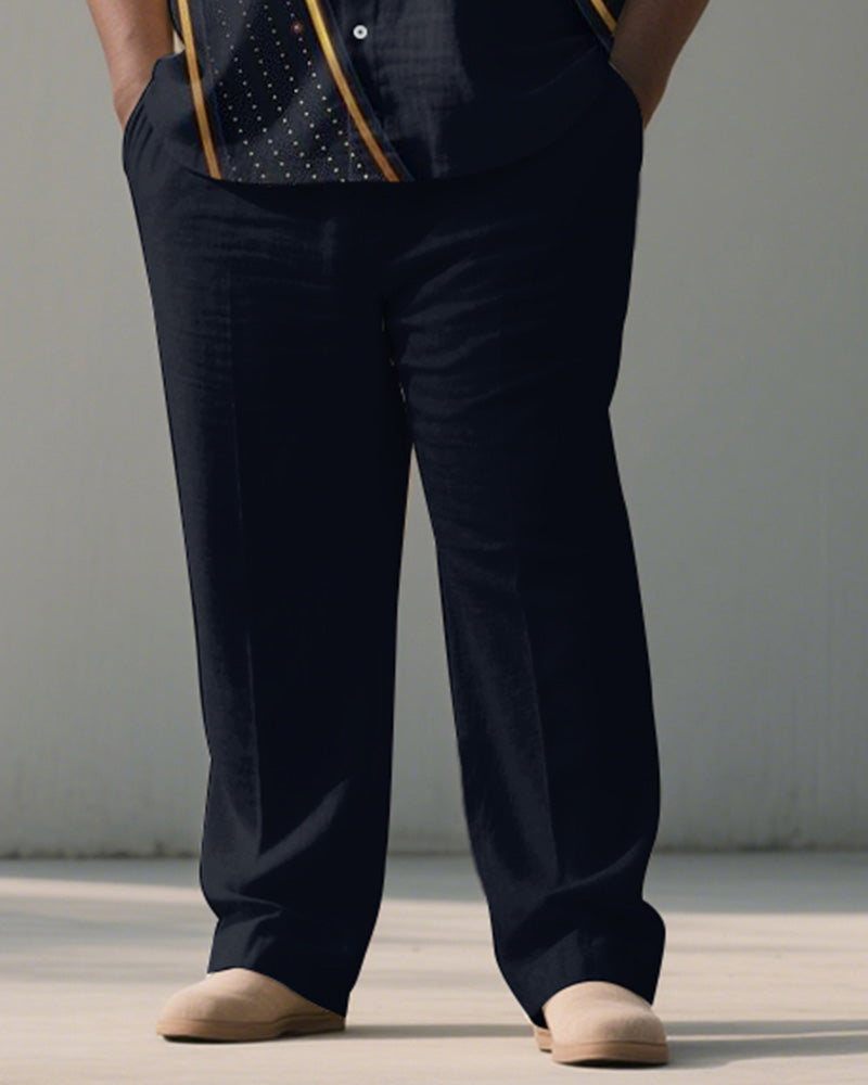 Big & Tall Blue Geometric Graphic Polo Pants Set for big men view 3