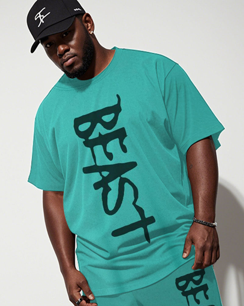 Big & Tall Green Graphic T-Shirt Shorts Set for big men view 2