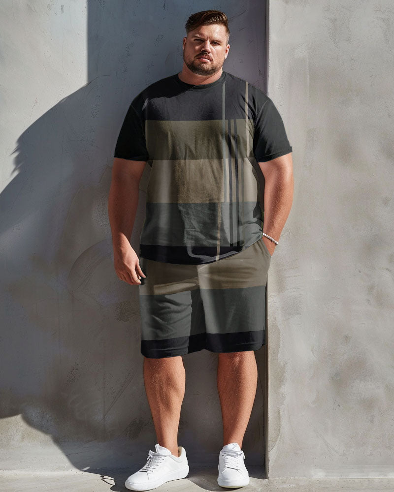 Big & Tall Striped Graphic T-Shirt Shorts Set for big men view 1