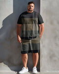 Big & Tall Striped Graphic T-Shirt Shorts Set for big men view 1