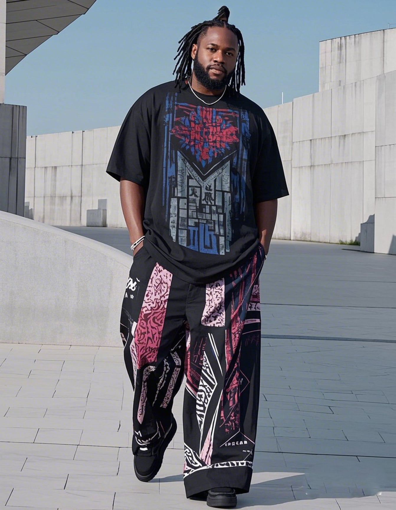 Big & Tall Streetwear T-Shirt Pants Set for big men view 1