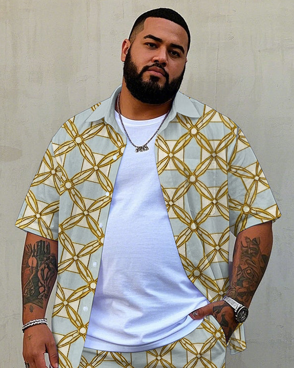 Big & Tall Geometric Vintage T-Shirt Shorts Set for big men view 2