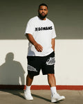Big & Tall Black White Graphic T-Shirt Shorts Set for big men view 1