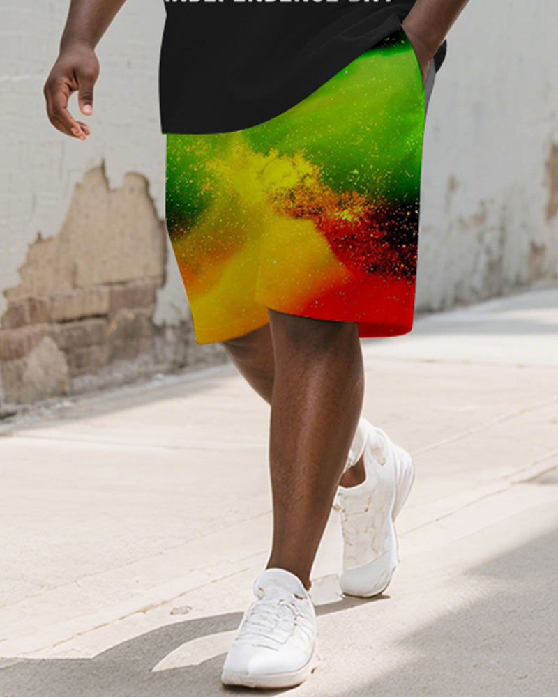 Big & Tall Juneteenth Graphic T-Shirt Shorts Set for big men view 3