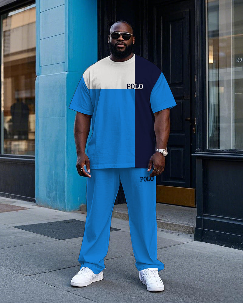 Big & Tall Blue Colorblock T-Shirt Pants Set for big men view 1