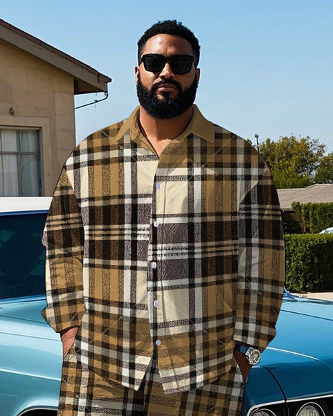 Big & Tall Brown Plaid T-Shirt Pants Set for big men view 2