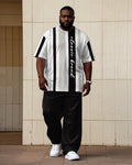 Big & Tall Striped Graphic T-Shirt Pants Set for big men view 1
