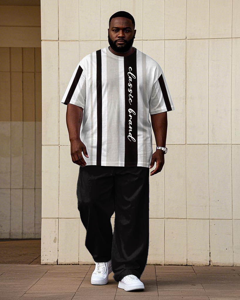 Big & Tall Striped Graphic T-Shirt Pants Set for big men view 1