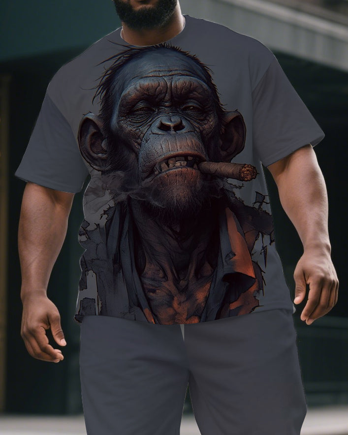 Big & Tall Graphic Streetwear T-Shirt Shorts Set for big men view 2
