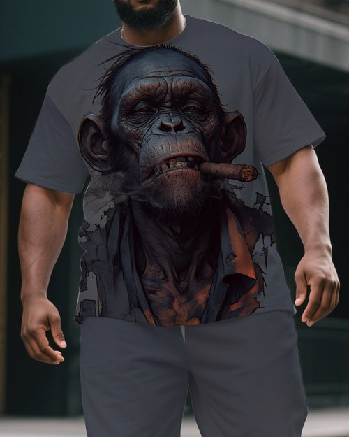 Big & Tall Graphic Streetwear T-Shirt Shorts Set for big men view 2