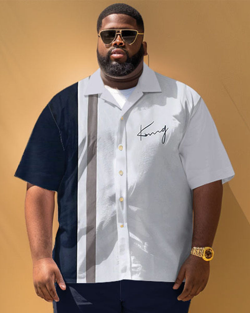 Big & Tall Striped Graphic T-Shirt Shorts Set for big men view 3