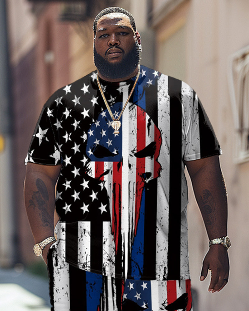 Big & Tall Graphic Skull T-Shirt Shorts Set for big men view 2