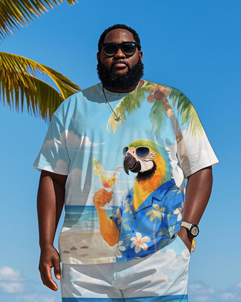 Big & Tall Blue Hawaiian Graphic T-Shirt Shorts Set for big men view 3