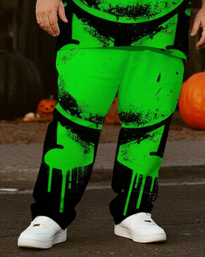 Big & Tall Green Graffiti T-Shirt Pants Set for big men view 3
