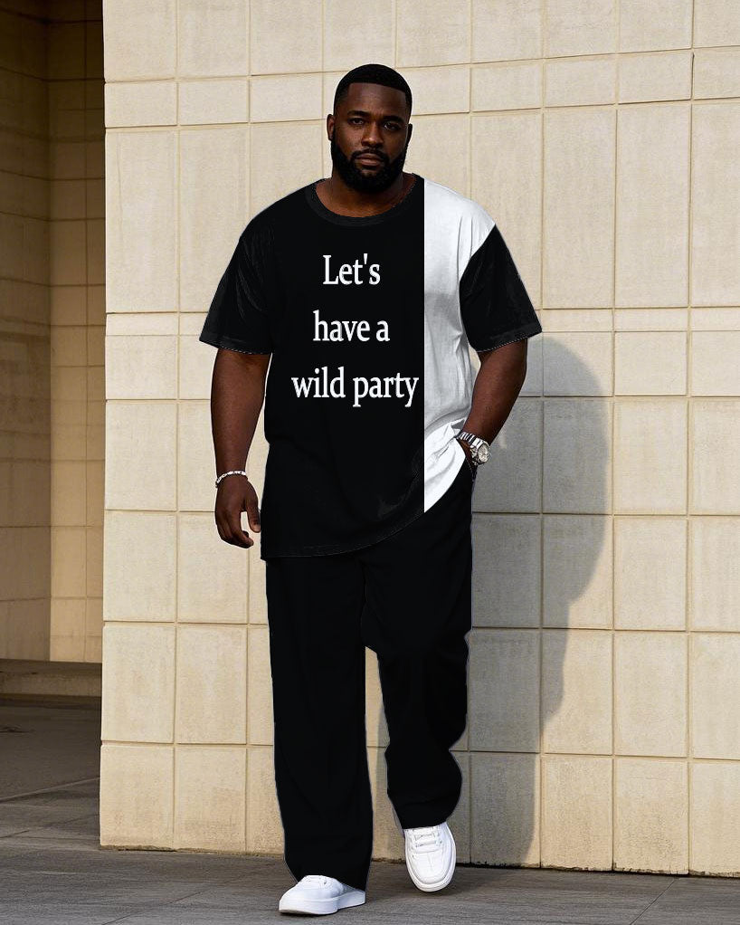 Big & Tall Black White Colorblock T-Shirt Pants Set for big men view 1
