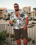Big & Tall Green Hawaiian Tropical T-Shirt Shorts Set for big men view 1