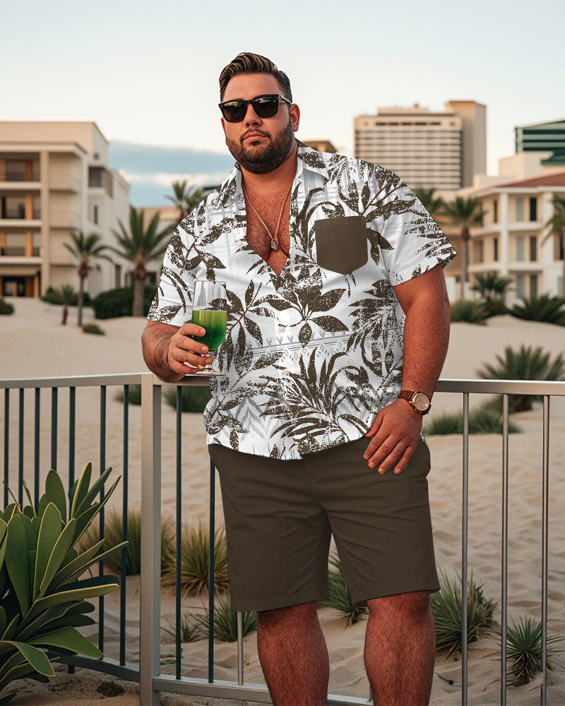 Big & Tall Green Hawaiian Tropical T-Shirt Shorts Set for big men view 1