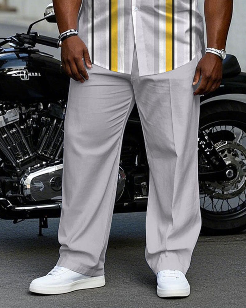 Big & Tall Gray Striped T-Shirt Pants Set for big men view 3