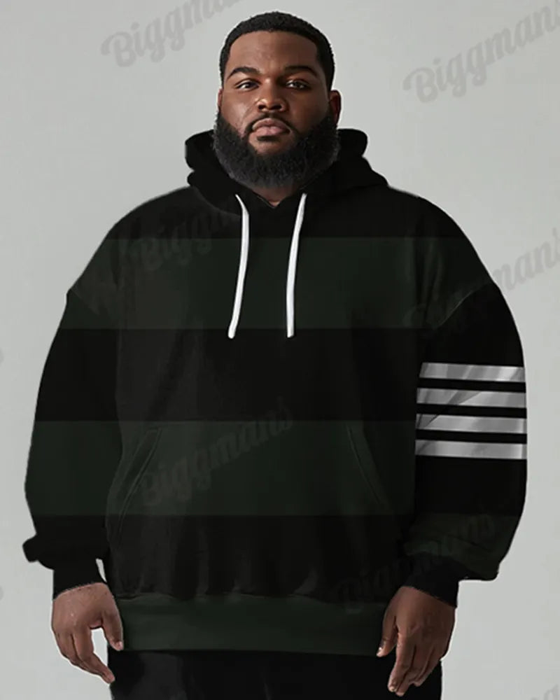 Big & Tall Striped Patchwork Hoodie Sweatpants Set for big men view 2