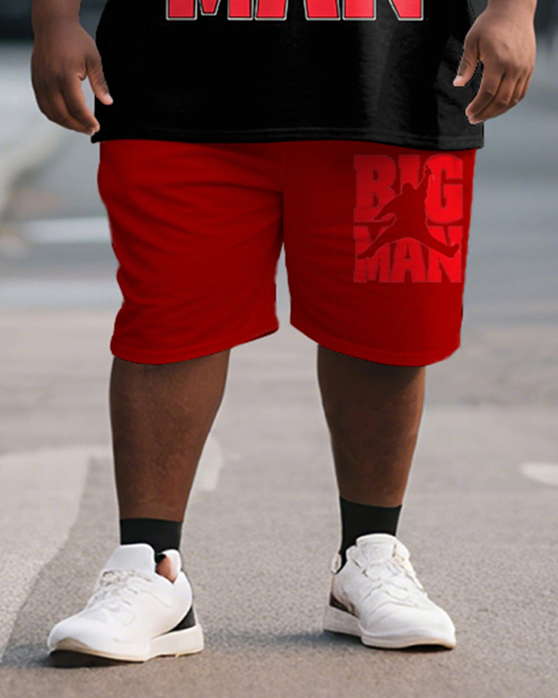 Big & Tall Black Graphic T-Shirt Shorts Set for big men view 3
