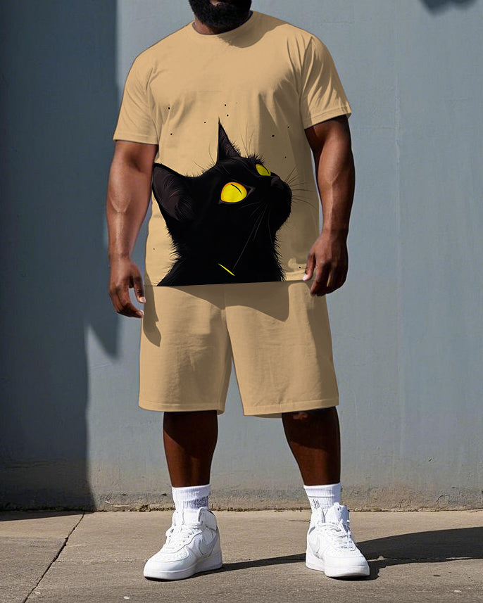 Big & Tall Black Graphic T-Shirt Shorts Set for big men view 1