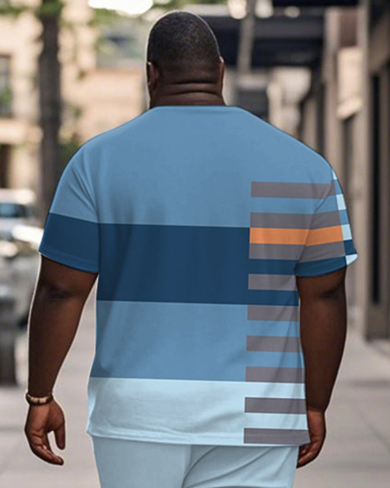 Big & Tall Blue Colorblock Striped T-Shirt for big men view 2