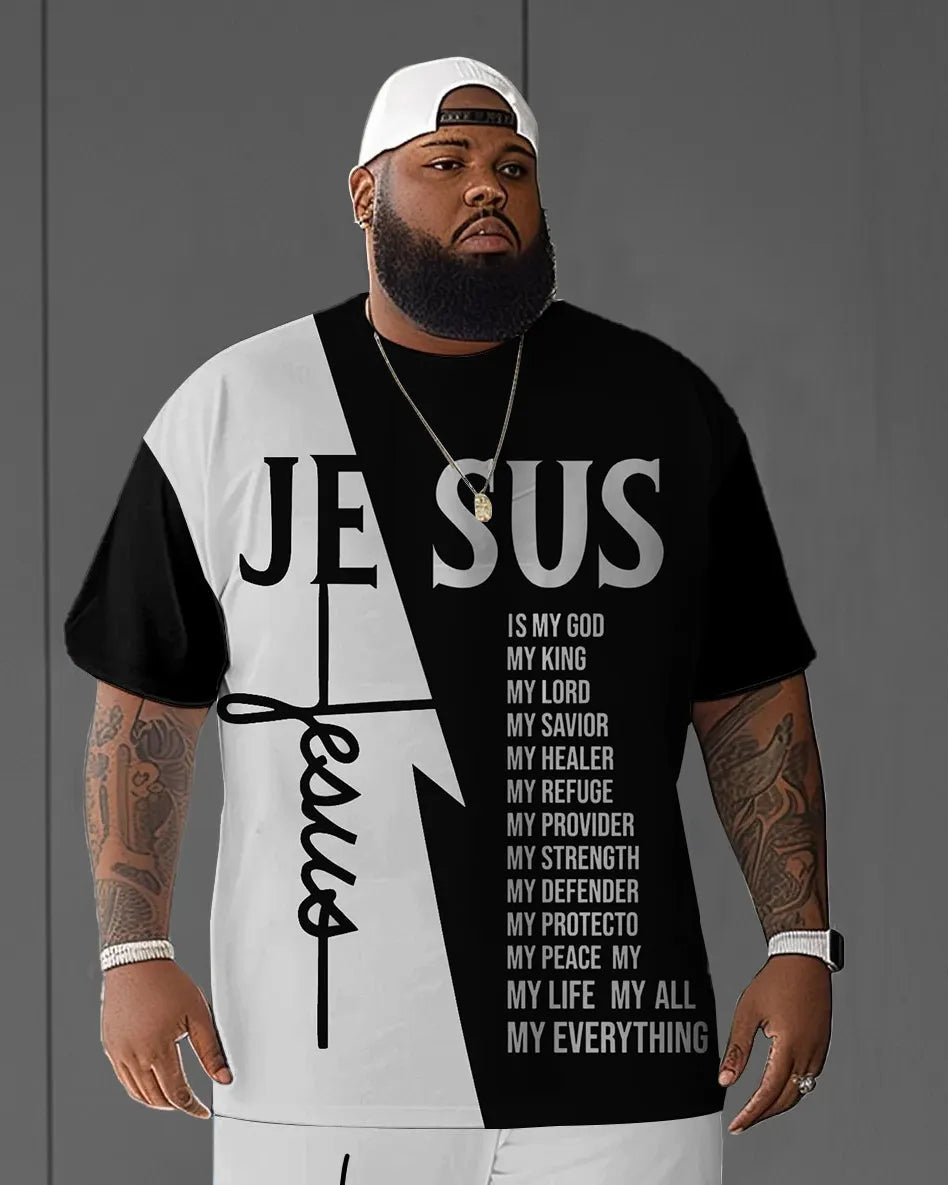 Big & Tall Streetwear T-Shirt Shorts Set for big men view 2