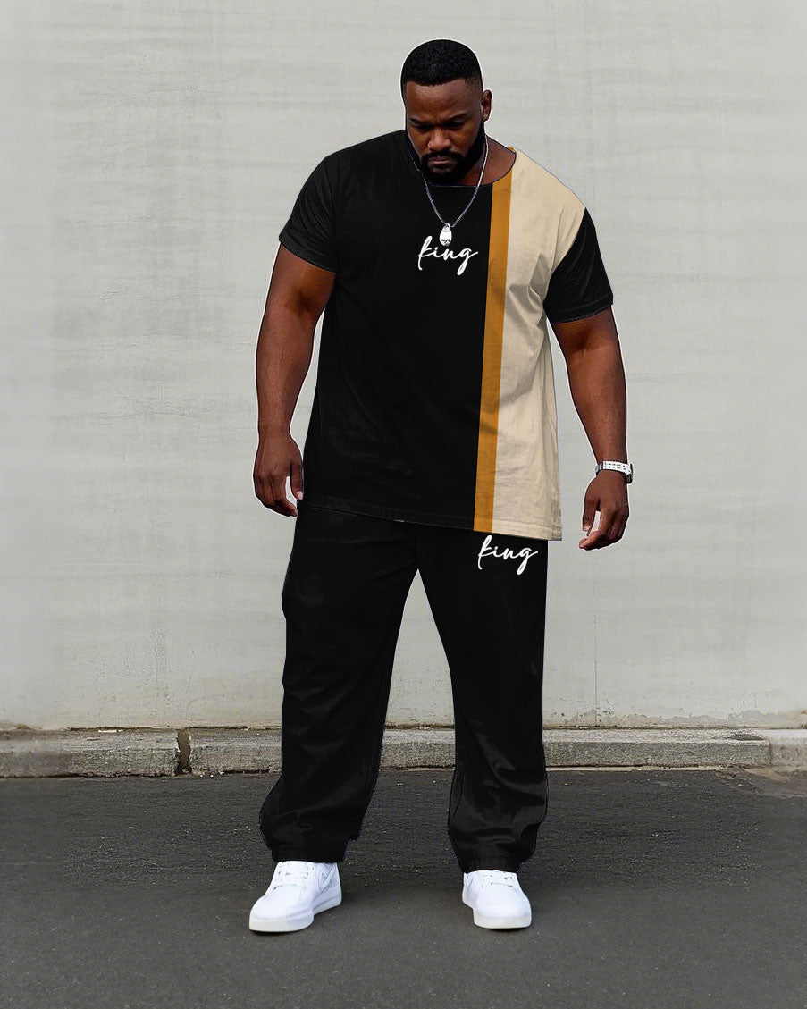 Big & Tall Black Khaki Colorblock T-Shirt Pants Set for men view 1