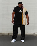 Big & Tall Black Khaki Colorblock T-Shirt Pants Set for men view 1
