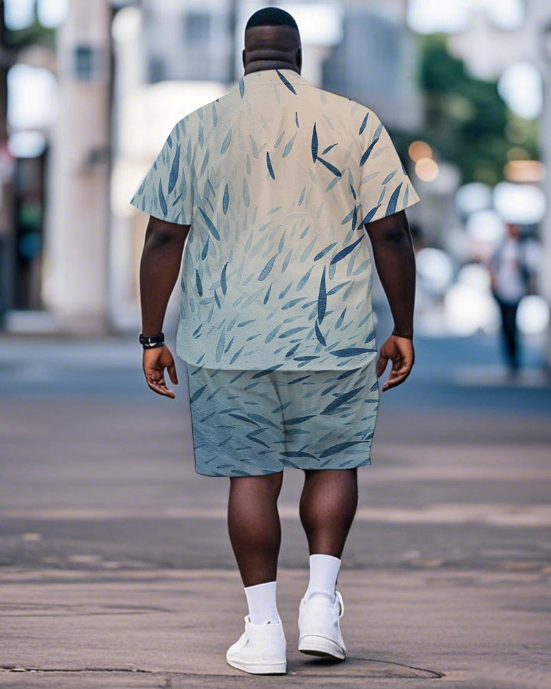 Big & Tall Hawaiian Gradient T-Shirt Shorts Set for big men view 4