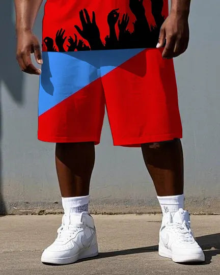 Big & Tall Colorblock Graphic T-Shirt Shorts Set for big men view 3