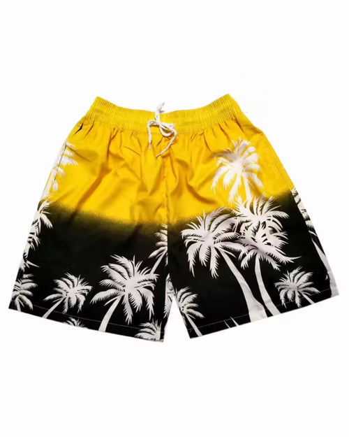 Big & Tall Black Yellow Hawaiian Shorts for big men