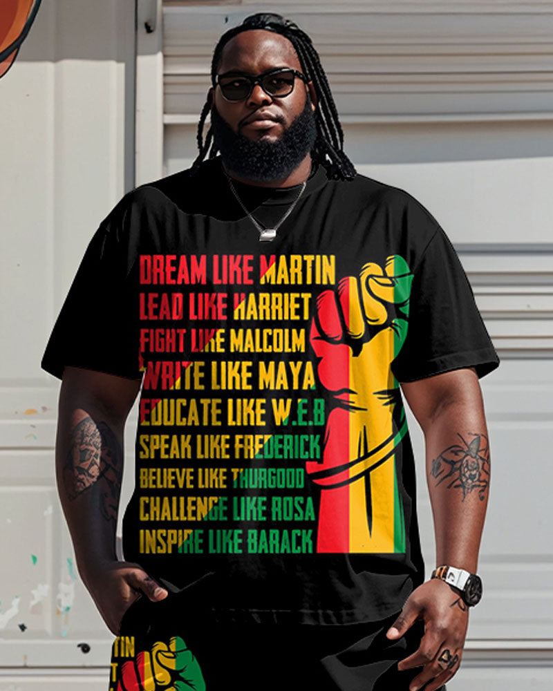 Big & Tall Black Graphic T-Shirt Shorts Set for big men view 2