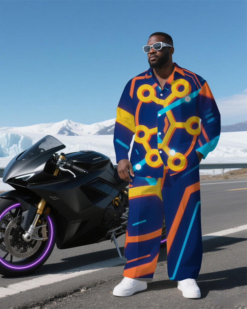 Big & Tall Geometric Streetwear T-Shirt Pants Set for big men view 2