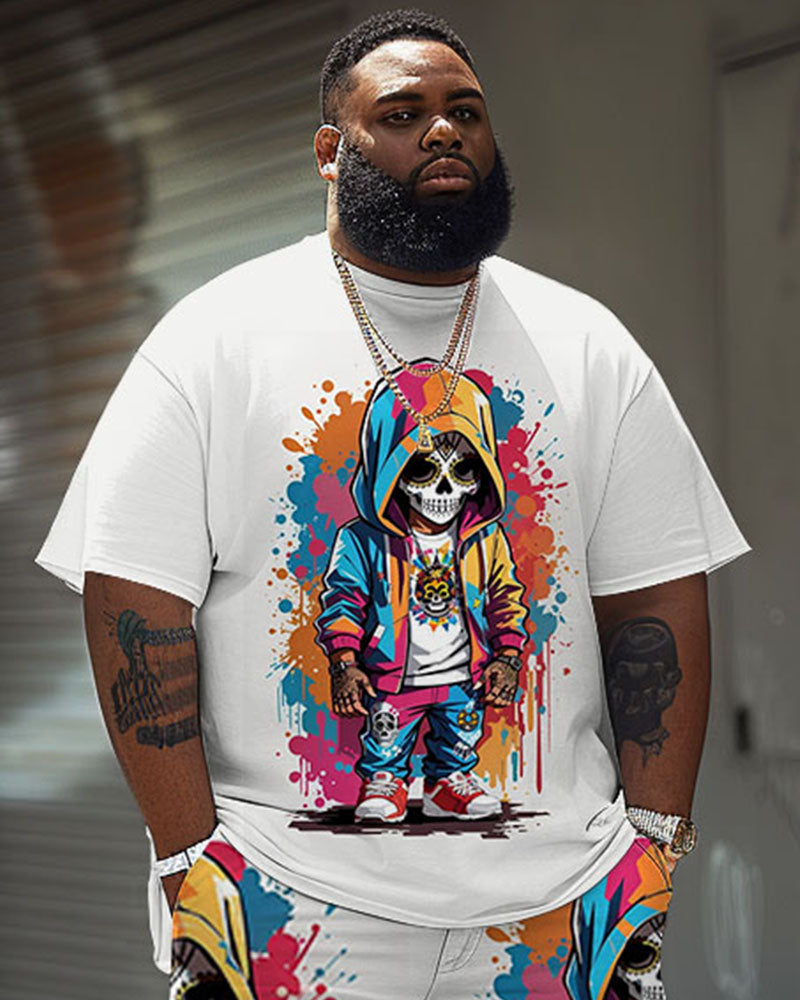 Big & Tall Graphic Graffiti T-Shirt Shorts Set for big men view 2