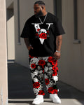 Big & Tall Graphic Floral Skull T-Shirt Pants Set for big men view 1