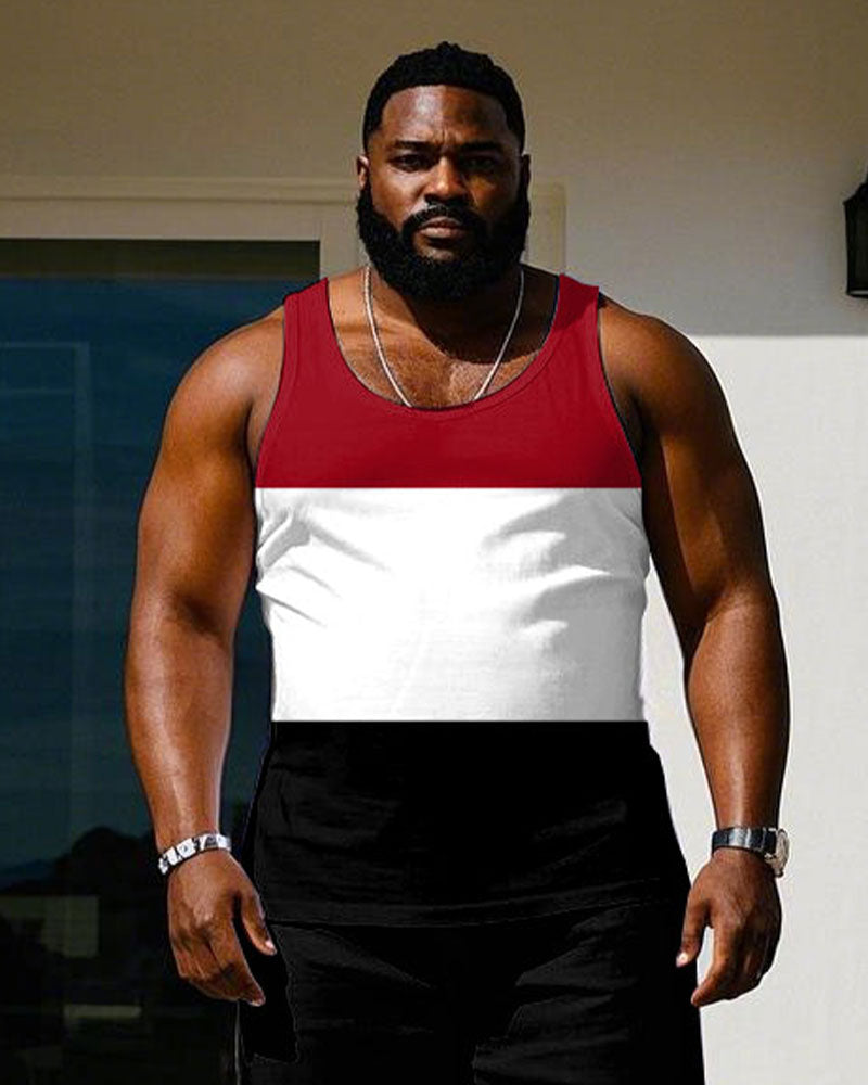 Big & Tall Black White Colorblock Vest Pants Set for big men view 2