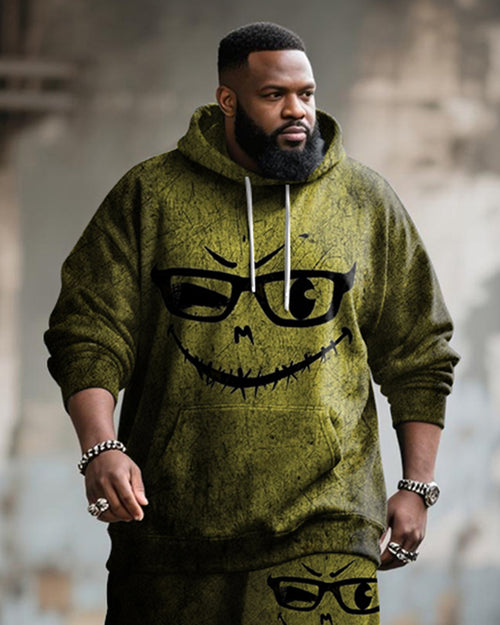 Big & Tall Yellow Graphic Hoodie Sweatpants Set for big men view 2