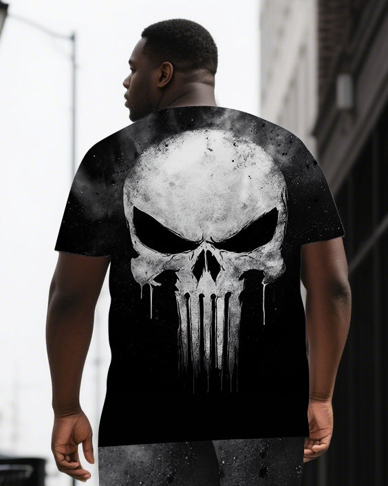 Big & Tall Black Graphic Skull T-Shirt Shorts Set for big men view 2