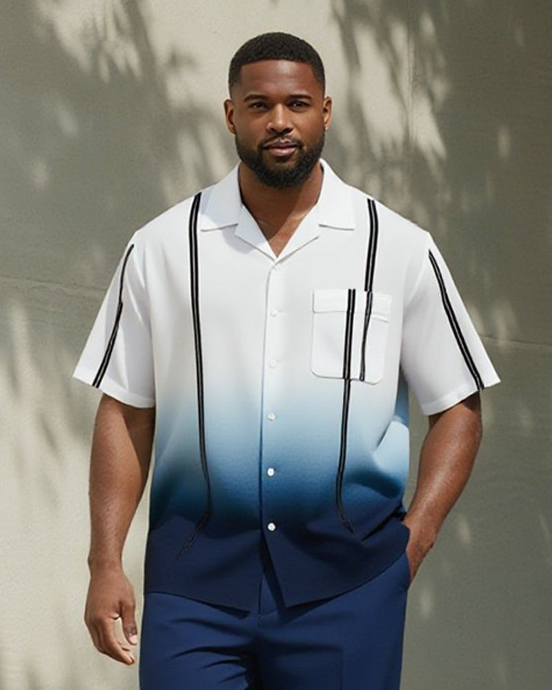 Big & Tall Blue Gradient Striped T-Shirt Pants Set for big men view 2